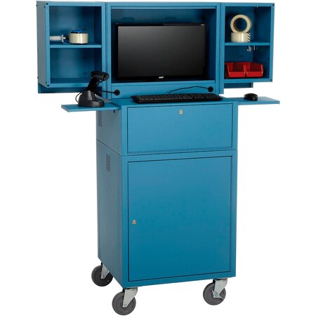 Global Industrial Mobile Fold-Out Computer Cabinet, Blue, Unassembled 695429BL